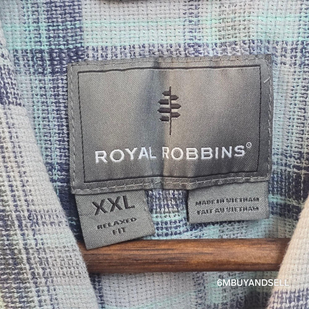 Royal Robbins Mens XL Blue Green Plaid Organic Cotton Relaxed Fit Shirt Y721005 - Picture 3 of 12